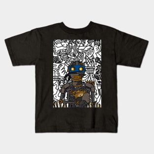 Futuristic Robot Character "Nostradamus" with Glass Eyes and Steel Skin Kids T-Shirt